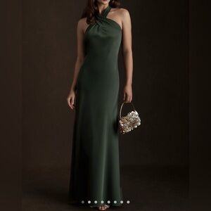 BHLDN Dark Green Backless Halter Dress